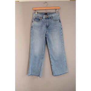 J Crew Wide Leg Crop Jeans 26 Light Wash Distressed Raw Hem Women 2024